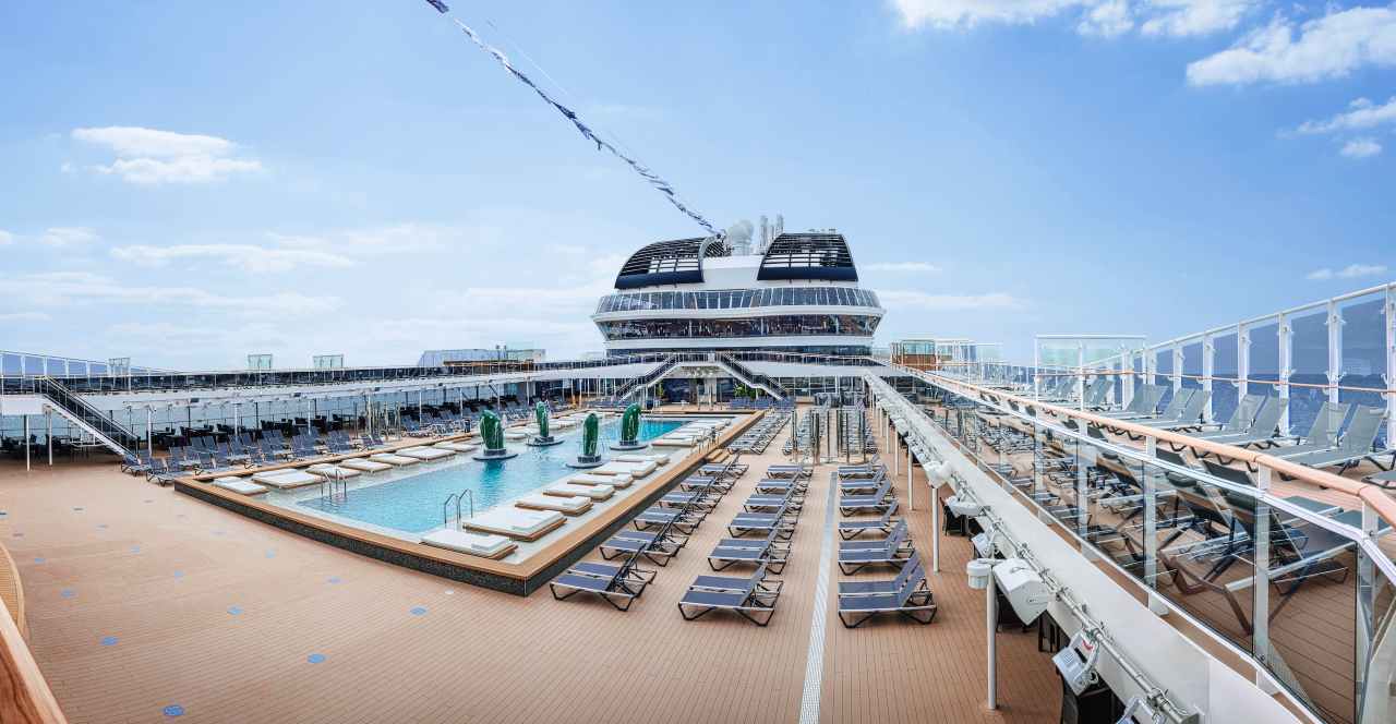 Aboard the MSC Cruise with deck chairs